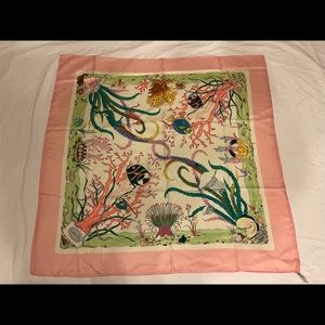 VINTAGE GUCCI PINK SEA LIFE SILK SCARF